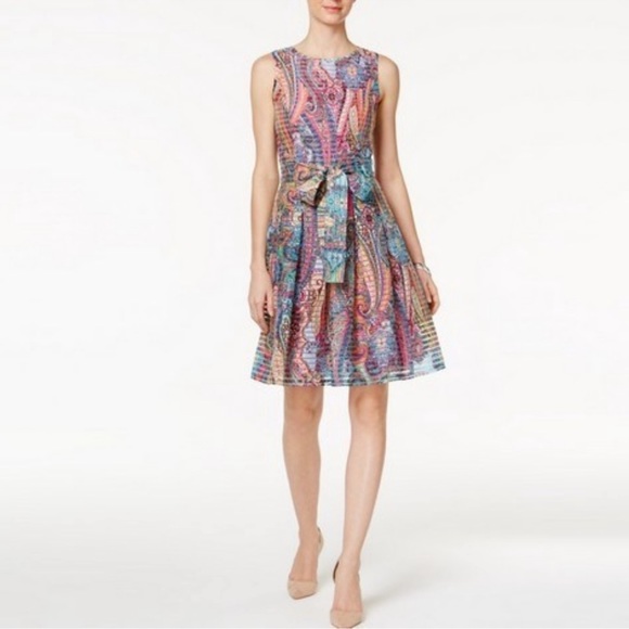 Tommy Hilfiger Paisley Multicolor Bright Rainbow Fit & Flare Dress - Picture 2 of 9